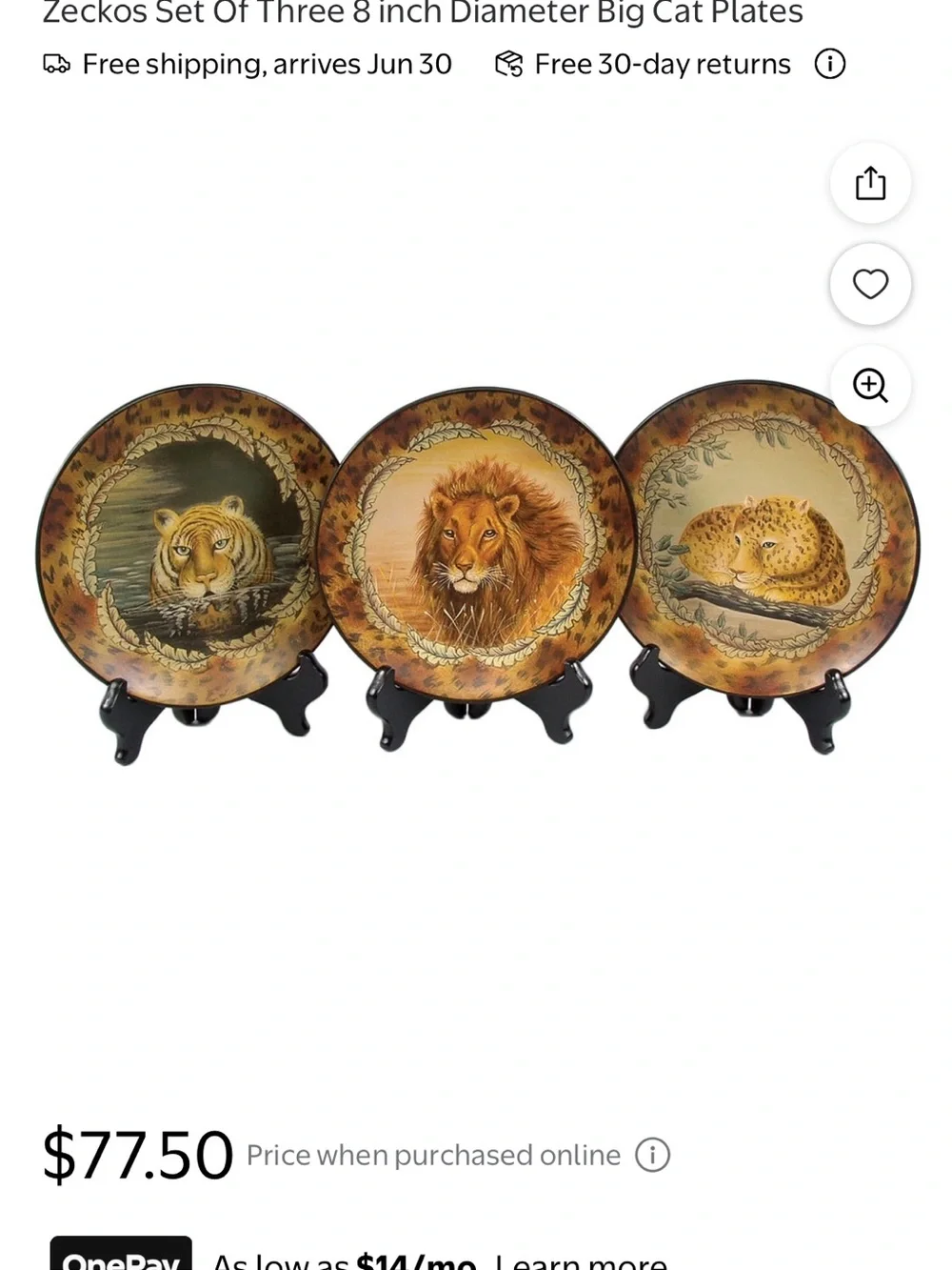 Set of 3 Decorative Big Cat Wall Plates — Lion, Tiger, Leopard